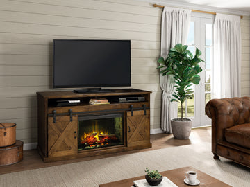 Farmhouse 66 Inch Electric Fireplace Tv Stand For Tvs Up To 80 Inches, Minimal Assembly, Aged Whiskey Finish Electric Brown Primary Living Space Alder Yes Insert Electric Up To 40 No Brown 400 Vent Free Farmhouse,Lodge,Rustic Wood