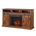 Farmhouse 66 Inch Electric Fireplace Tv Stand For Tvs Up To 80 Inches, Minimal Assembly, Aged Whiskey Finish Electric Brown Primary Living Space Alder Yes Insert Electric Up To 40 No Brown 400 Vent Free Farmhouse,Lodge,Rustic Wood