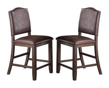 Classic Design Rustic Espresso Finish Faux Leather Set Of 2Pc High Chairs Dining Room Furniture Counter Height Chairs Foam Cushion Dining Room Espresso Brown Dining Room Contemporary,Modern Dining Chairs Rubberwood Solid Back Set Of 2 Solid Wood
