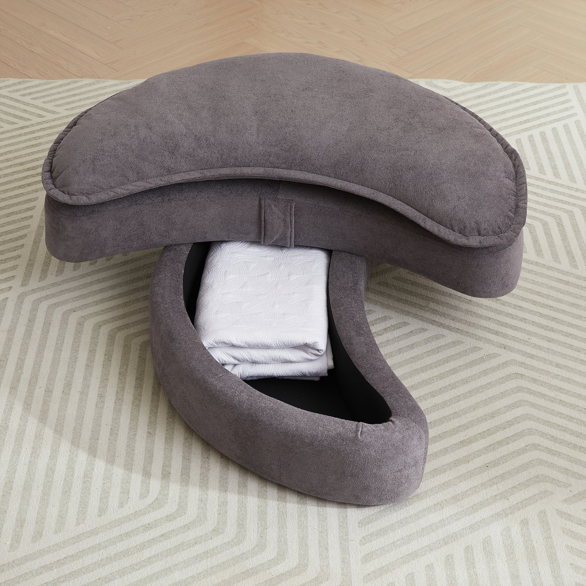 52' Swivel Accent Barrel Modern Grey Sofa Lounge Club Big Round Chair With Storage Ottoman Chenille Fabric For Living Room Hotel With 4 Pillows Grey Foam Chenille
