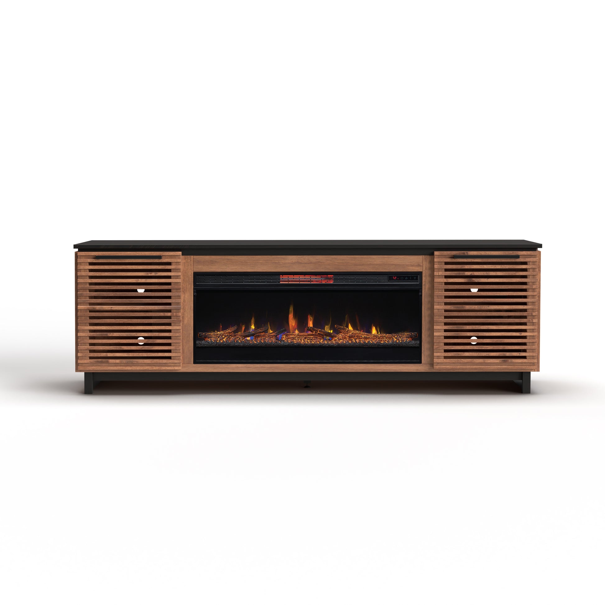 Graceland 86 Inch Fireplace Tv Stand Console For Tvs Up To 100 Inches, Minimal Assembly, Black With Bourbon Finish Electric Brown Primary Living Space Poplar Yes Insert Electric 41 50 No Brown 400 Vent Free Contemporary,Modern,Scandinavian Wood