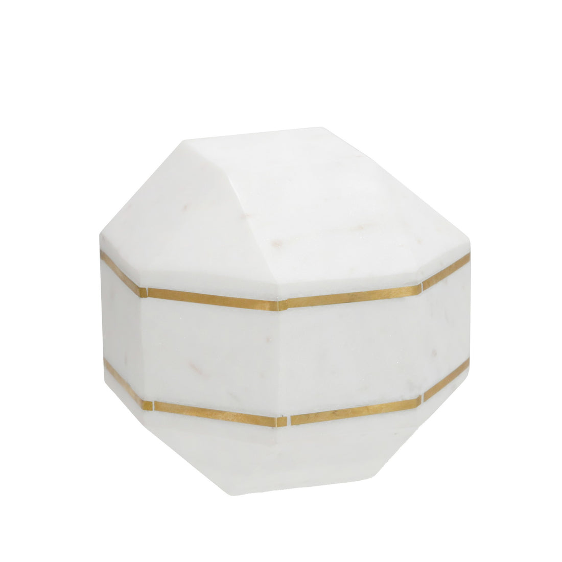 6 Inches Marble Frame Octagonal Orb With Stable Base, White White Marble
