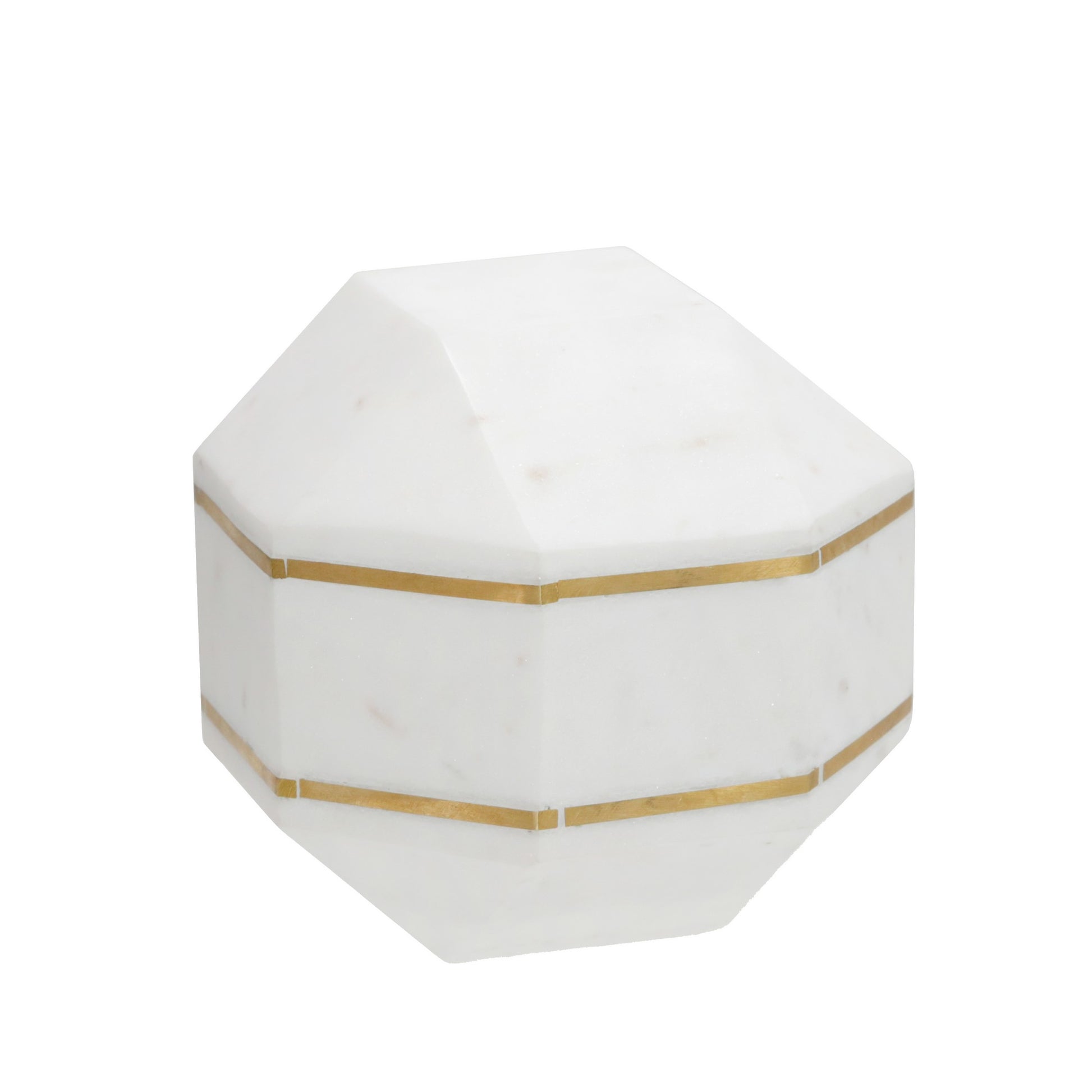 6 Inches Marble Frame Octagonal Orb With Stable Base, White White Marble