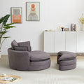 52' Swivel Accent Barrel Modern Grey Sofa Lounge Club Big Round Chair With Storage Ottoman Chenille Fabric For Living Room Hotel With 4 Pillows Grey Foam Chenille