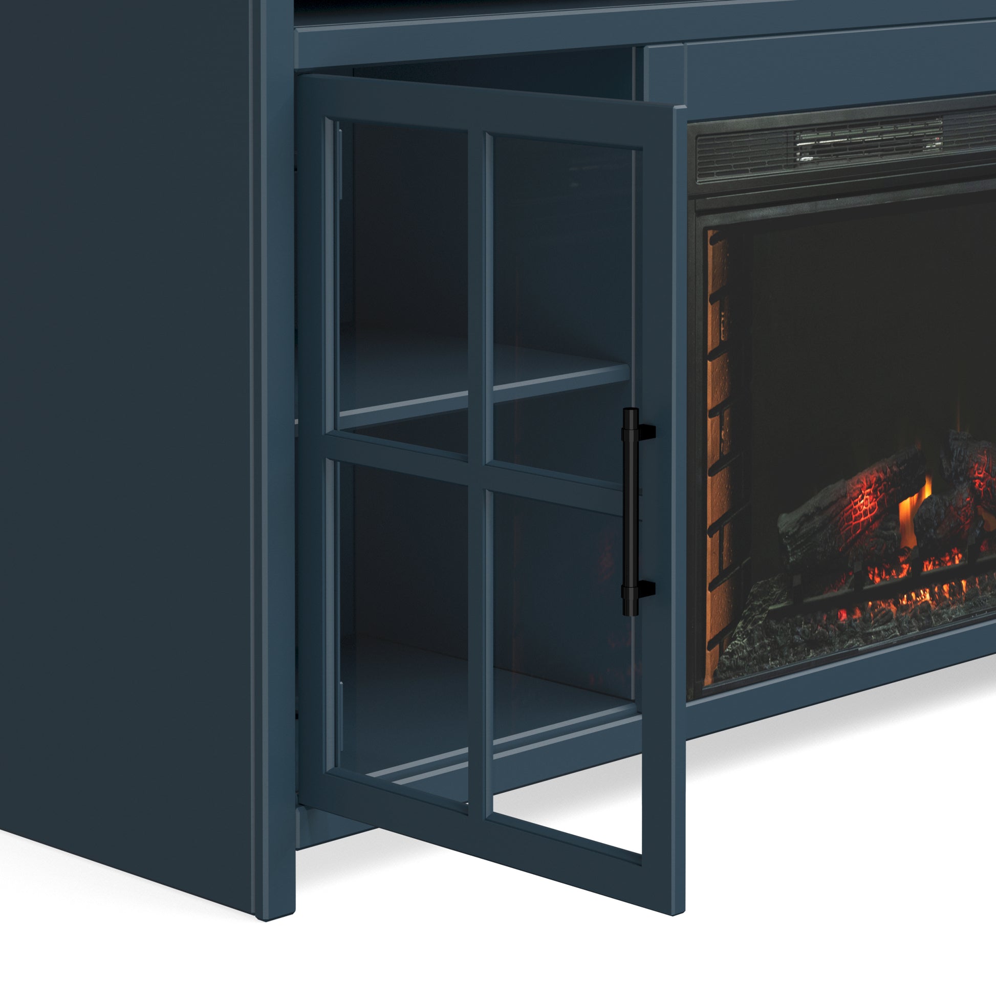 Nantucket 74 Inch Fireplace Tv Stand Console For Tvs Up To 85 Inches, Minimal Assembly, Blue Denim And Whiskey Finish Up To 40 Electric No Blue 400 Vent Free Primary Living Space Coastal,Farmhouse Poplar Yes Insert Wood Electric