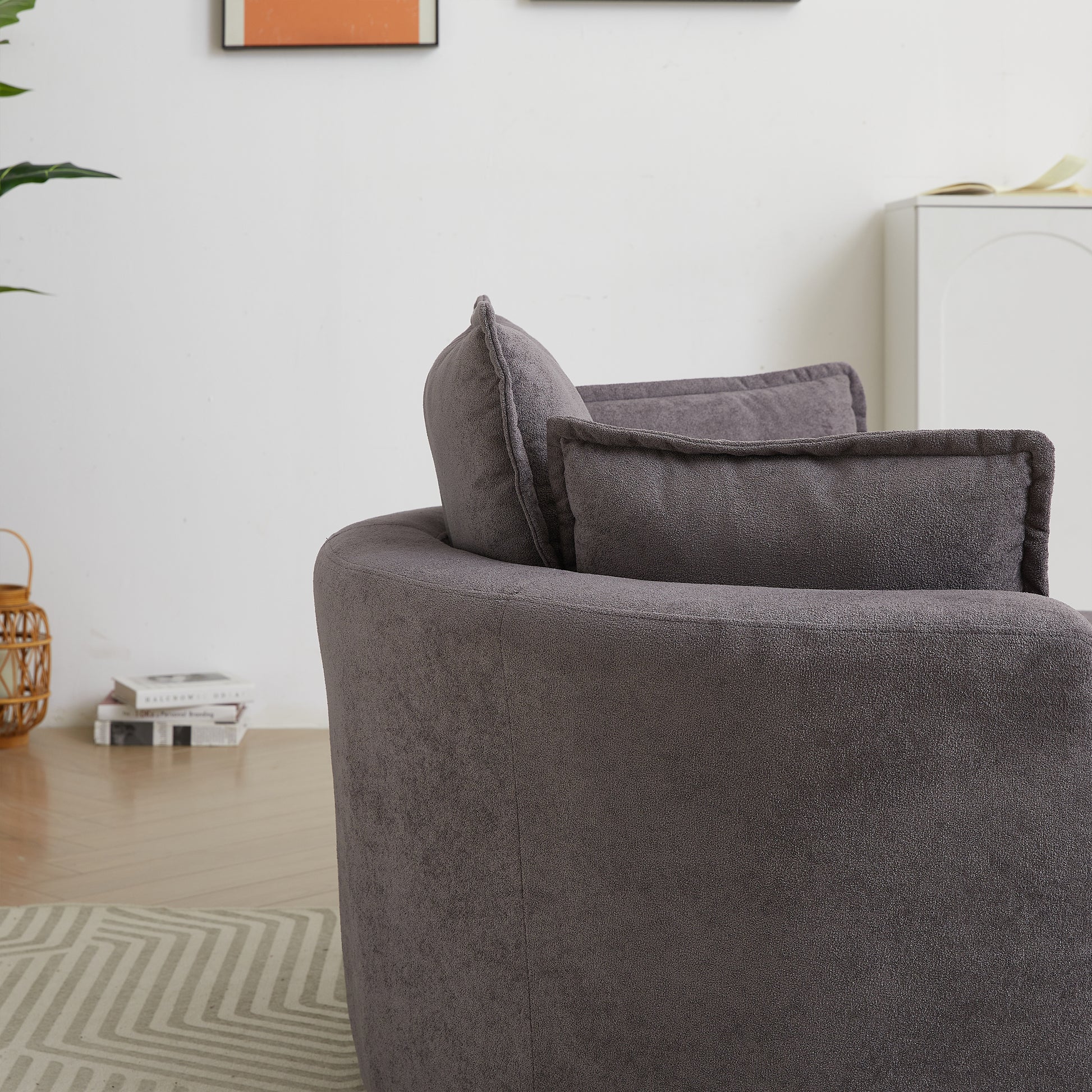 52' Swivel Accent Barrel Modern Grey Sofa Lounge Club Big Round Chair With Storage Ottoman Chenille Fabric For Living Room Hotel With 4 Pillows Grey Foam Chenille