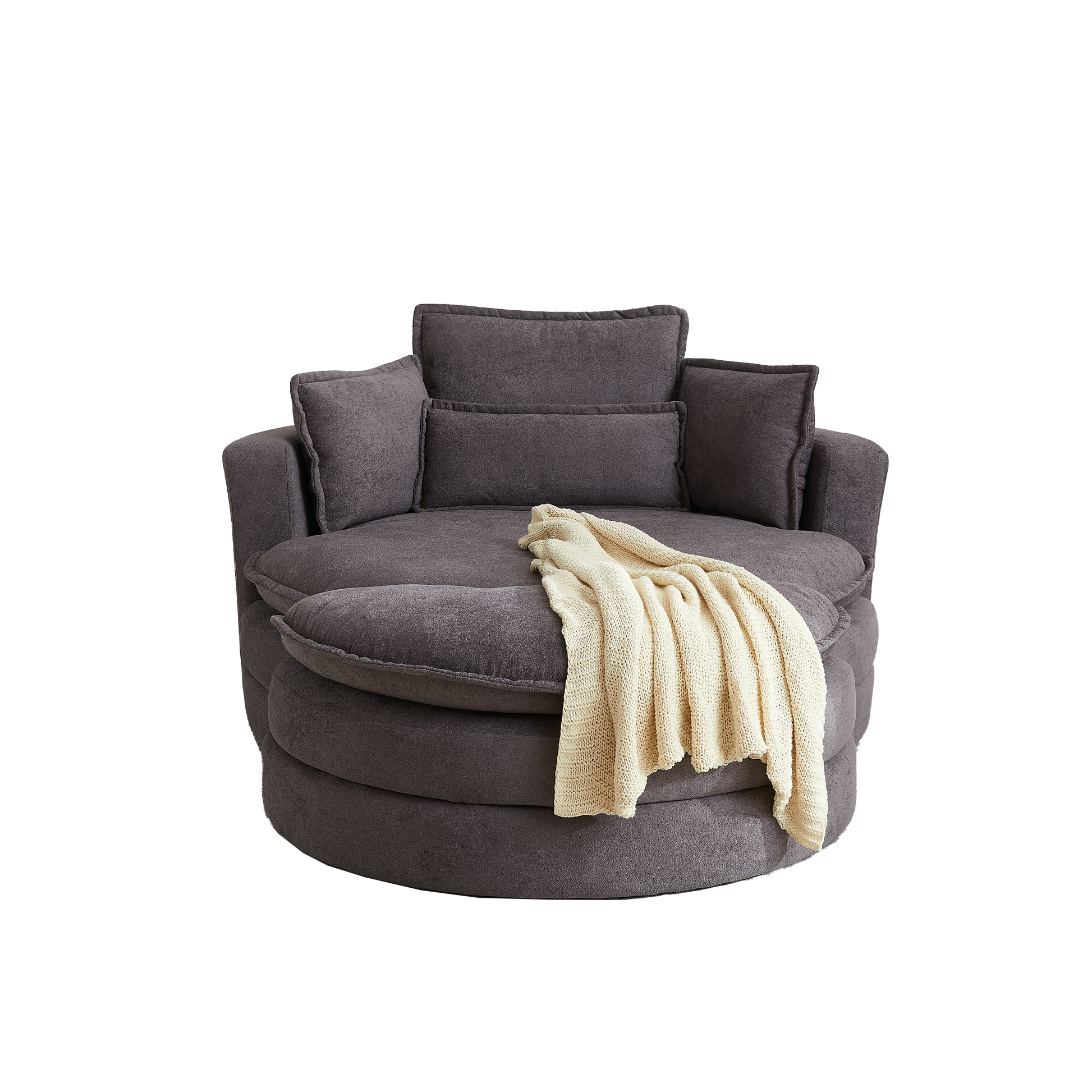 52' Swivel Accent Barrel Modern Grey Sofa Lounge Club Big Round Chair With Storage Ottoman Chenille Fabric For Living Room Hotel With 4 Pillows Grey Foam Chenille