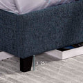 Queen Size Navy Blue Denim Squares Upholstered Platform Bed Box Spring Required Queen Blue Wood Bedroom Contemporary,Modern,Transitional Bed Frame Foam Polyester Polyester