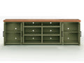 Vineyard 96 Inch Tv Stand Console For Tvs Up To 100 Inches, No Assembly Requried, Sage Green And Fruitwood Finish Green Primary Living Space 90 Inches Or Larger 90 Inches Or Larger Coastal,Farmhouse Poplar 85 Inches Wood