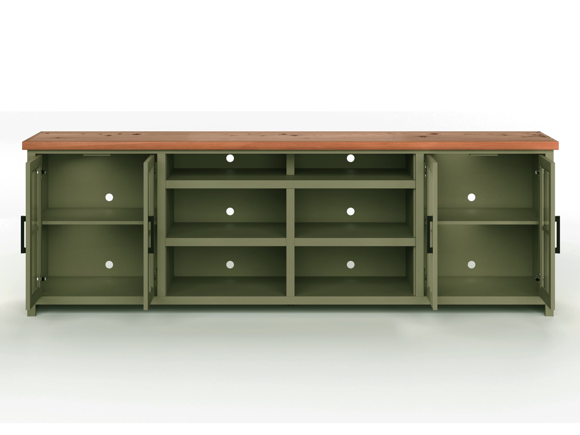 Vineyard 96 Inch Tv Stand Console For Tvs Up To 100 Inches, No Assembly Requried, Sage Green And Fruitwood Finish Green Primary Living Space 90 Inches Or Larger 90 Inches Or Larger Coastal,Farmhouse Poplar 85 Inches Wood