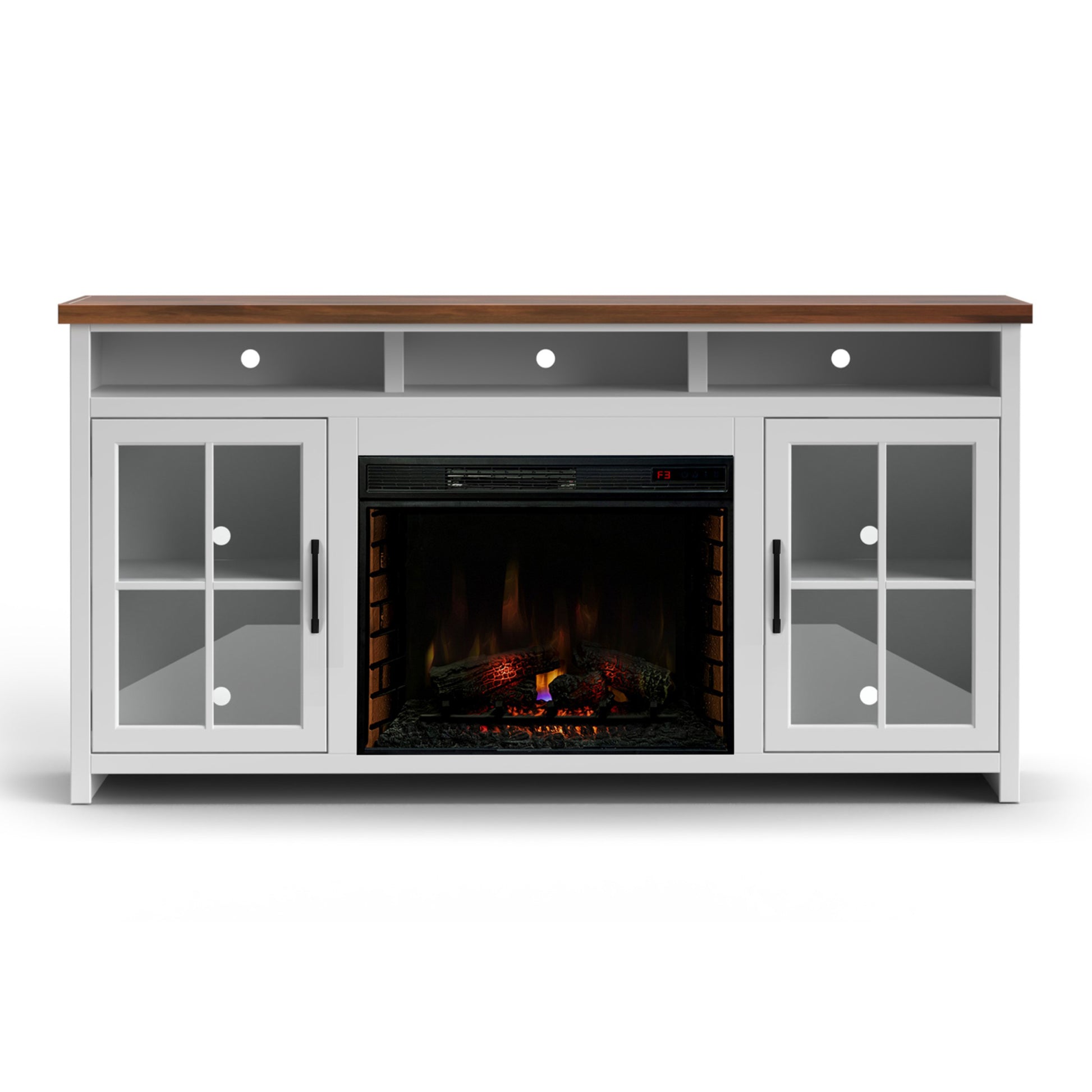 Hampton 74 Inch Fireplace Tv Stand Console For Tvs Up To 85 Inches, Minimal Assembly, Jasmine Whitewash And Barnwood Finish Electric White Primary Living Space Poplar Yes Insert Electric Up To 40 No White 400 Vent Free Coastal,Farmhouse Wood