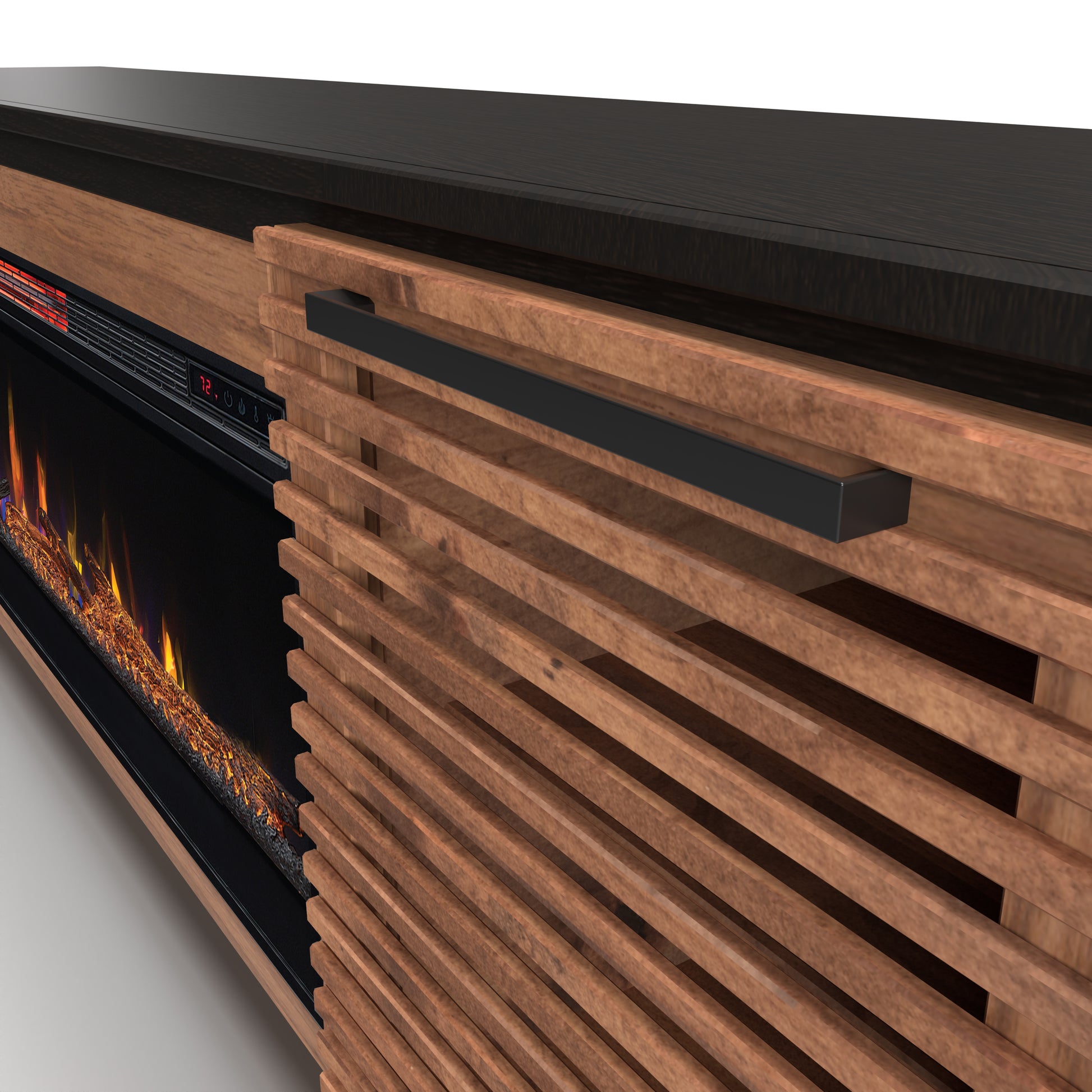 Graceland 86 Inch Fireplace Tv Stand Console For Tvs Up To 100 Inches, Minimal Assembly, Black With Bourbon Finish Electric Brown Primary Living Space Poplar Yes Insert Electric 41 50 No Brown 400 Vent Free Contemporary,Modern,Scandinavian Wood