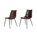 Dining Chair With Horizontal Stitching, Set Of 2, Brown Brown Fabric Metal