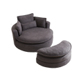 52' Swivel Accent Barrel Modern Grey Sofa Lounge Club Big Round Chair With Storage Ottoman Chenille Fabric For Living Room Hotel With 4 Pillows Grey Foam Chenille