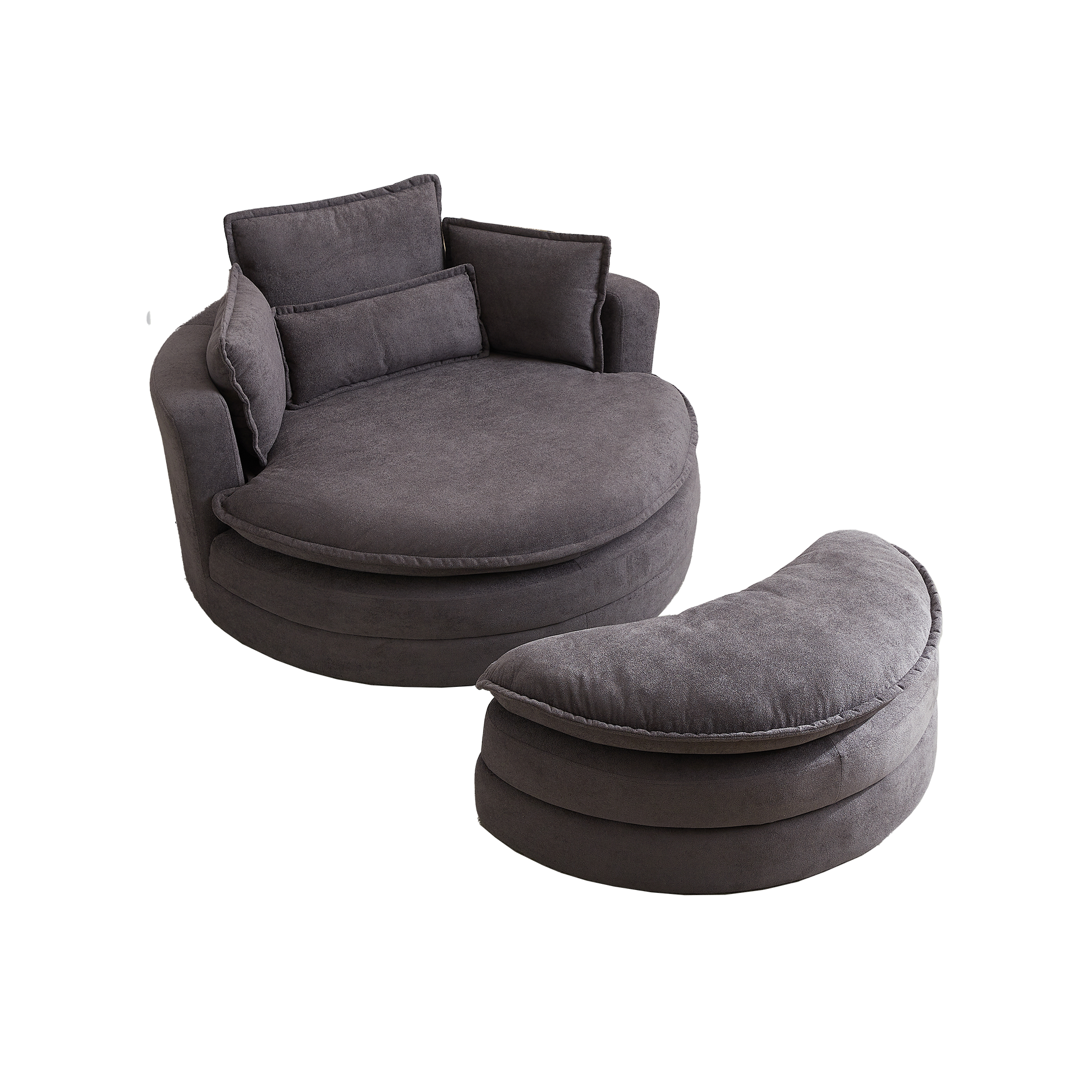 52' Swivel Accent Barrel Modern Grey Sofa Lounge Club Big Round Chair With Storage Ottoman Chenille Fabric For Living Room Hotel With 4 Pillows Grey Foam Chenille