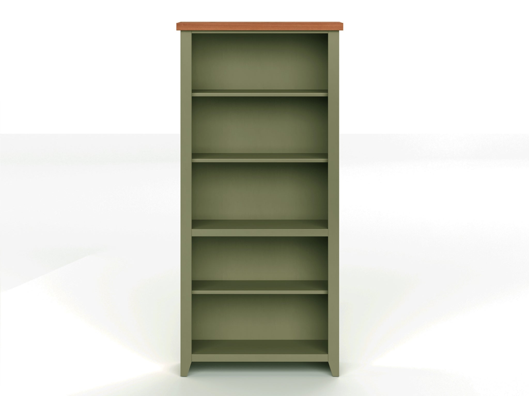 Vineyard 72 Inch High 5 Shelf Bookcase, No Assembly Required, Sage Green And Fruitwood Finish 5 Green Standard Horizontal Office Closed Back Wood Coastal,Farmhouse Poplar Wood