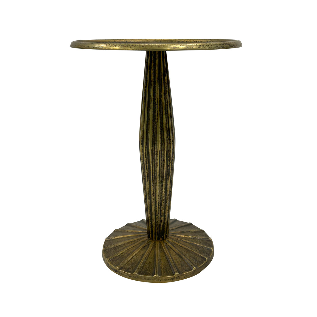 12 Inch Side End Drink Table, Fancy Fluted Base, Round Top, Antique Brass Antique Brass Aluminum