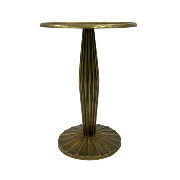 12 Inch Side End Drink Table, Fancy Fluted Base, Round Top, Antique Brass Antique Brass Aluminum