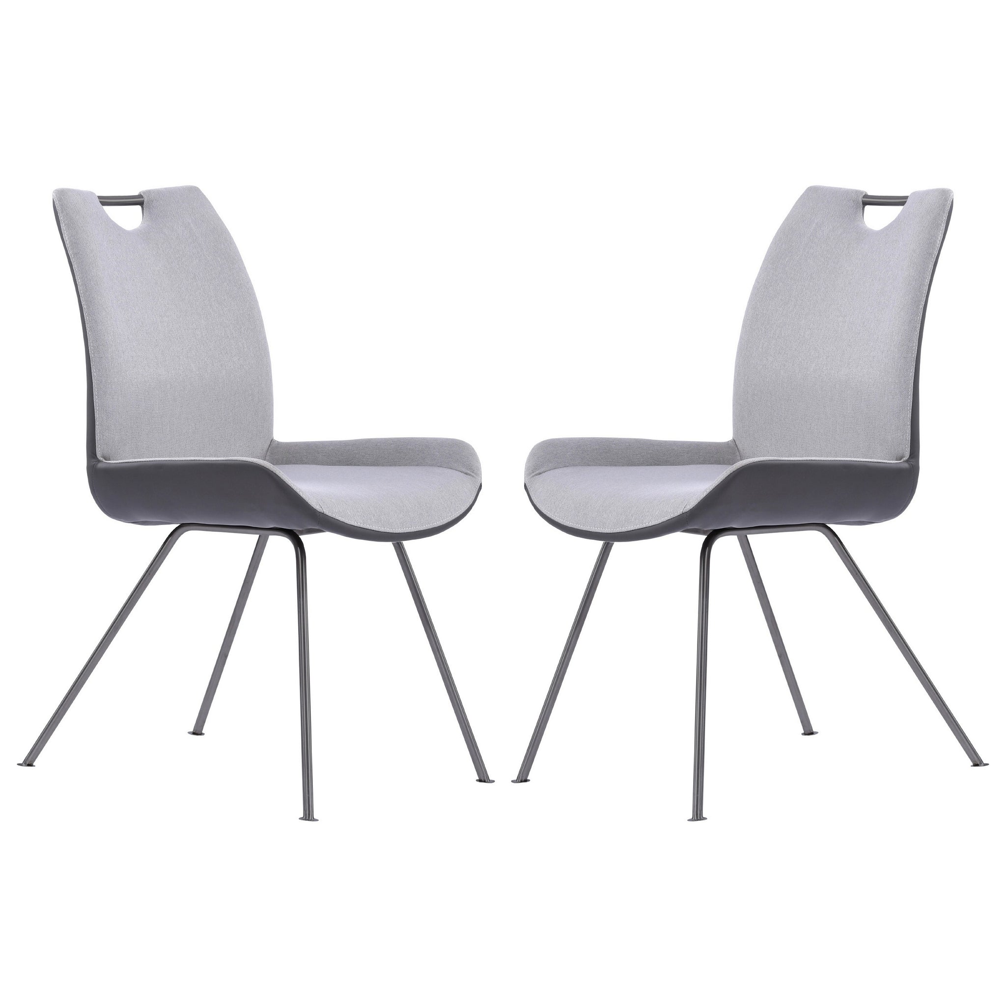 Curved Back Dining Chair With Bucket Design Seat, Set Of 2, Gray Gray Fabric Metal