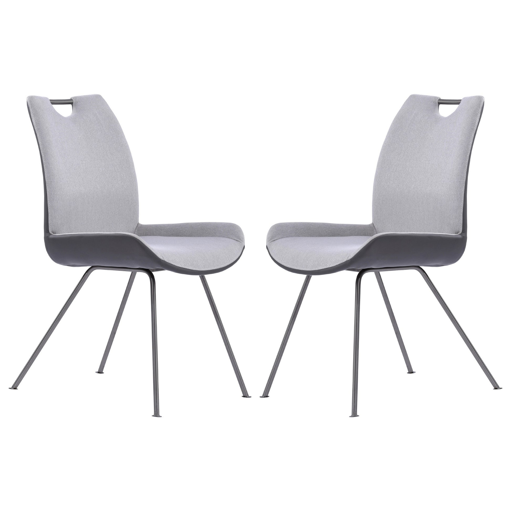 Curved Back Dining Chair With Bucket Design Seat, Set Of 2, Gray Gray Fabric Metal