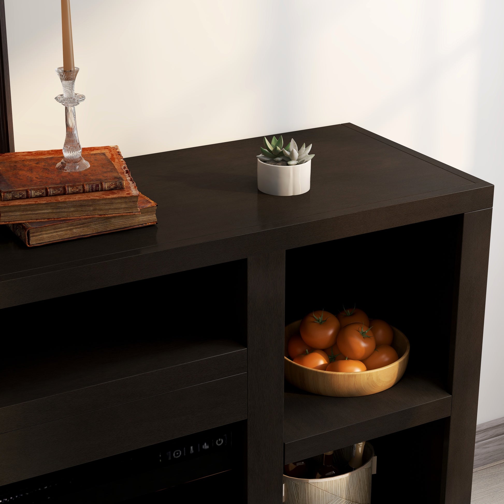 Urban Loft 62 Inch Electric Fireplace Tv Console For Tvs Up To 70 Inches, Minimal Assembly, Mocha Finish Electric Espresso Primary Living Space Poplar Yes Insert Electric Up To 40 No Brown 400 Vent Free Contemporary,Modern Wood