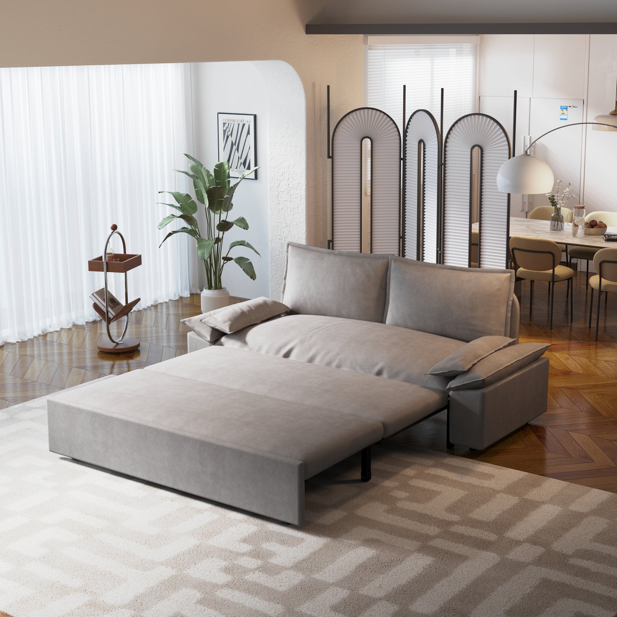 70.1" Queen Pull Out Sofa Bed, 3 In 1 Convertible Sleeper Sofa With 2 Soft Pillows,Multi Functional Velvet Loveseat Bed,Grey Old Sku:W1885P143788 Grey Velvet 2 Seat