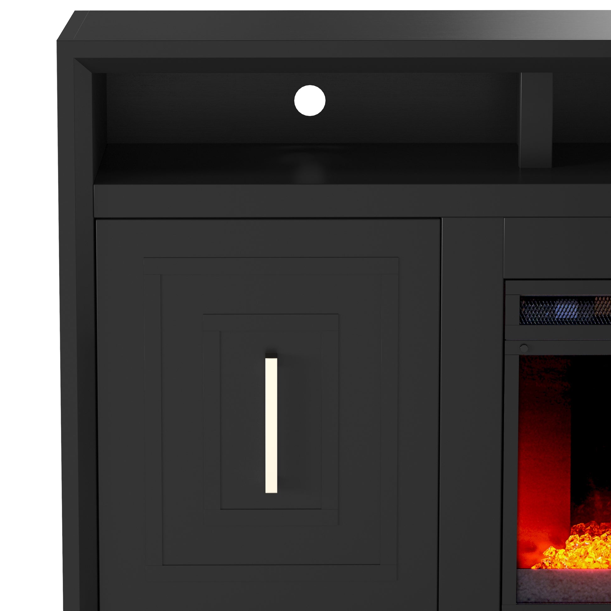 Sunset 83 Inch Electric Fireplace Tv Stand For Tvs Up To 95 Inches, Minimal Assembly, Black Finish 41 50 Electric No Black 400 Vent Free Primary Living Space Contemporary,Modern Poplar Yes Insert Wood Electric