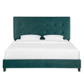 King Size Green Velvet Tufted Upholstered Platform Bed Box Spring Required King Green Wood Bedroom Contemporary,Modern,Transitional Bed Frame Foam Polyester