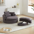 52' Swivel Accent Barrel Modern Grey Sofa Lounge Club Big Round Chair With Storage Ottoman Chenille Fabric For Living Room Hotel With 4 Pillows Grey Foam Chenille