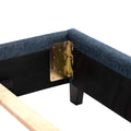 Queen Size Navy Blue Denim Squares Upholstered Platform Bed Box Spring Required Queen Blue Wood Bedroom Contemporary,Modern,Transitional Bed Frame Foam Polyester Polyester