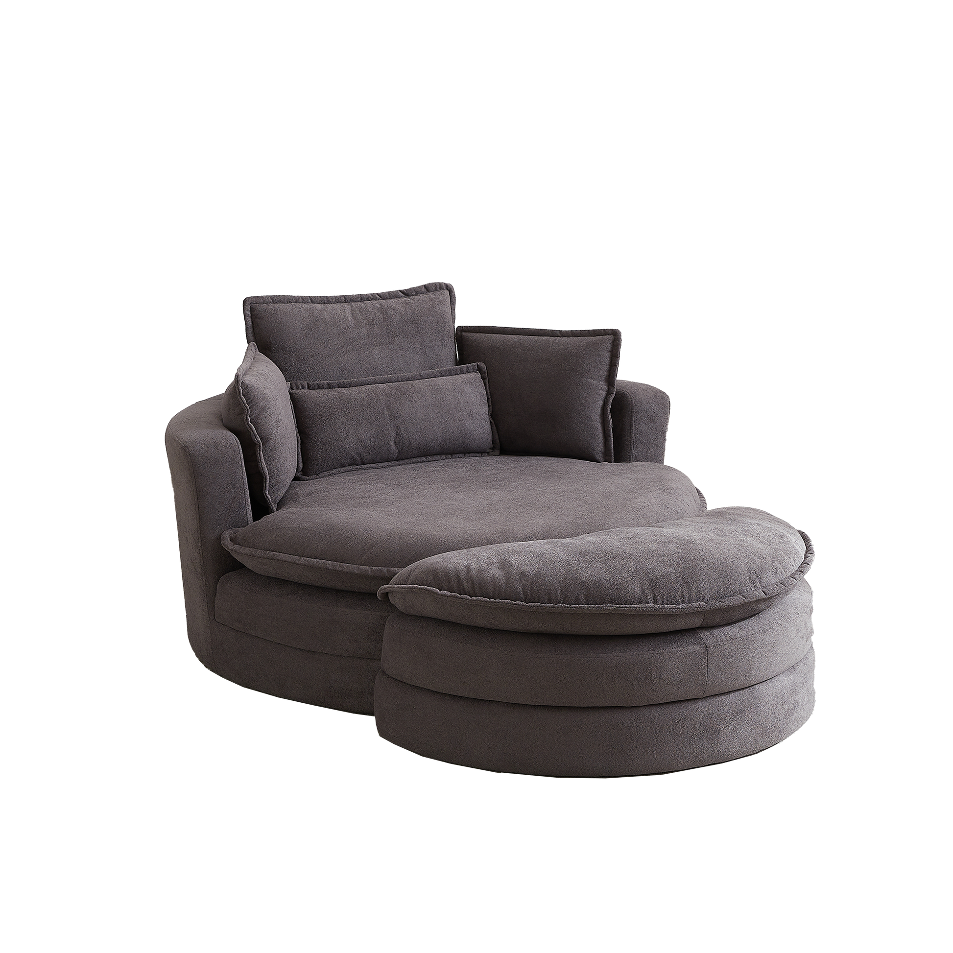 52' Swivel Accent Barrel Modern Grey Sofa Lounge Club Big Round Chair With Storage Ottoman Chenille Fabric For Living Room Hotel With 4 Pillows Grey Foam Chenille