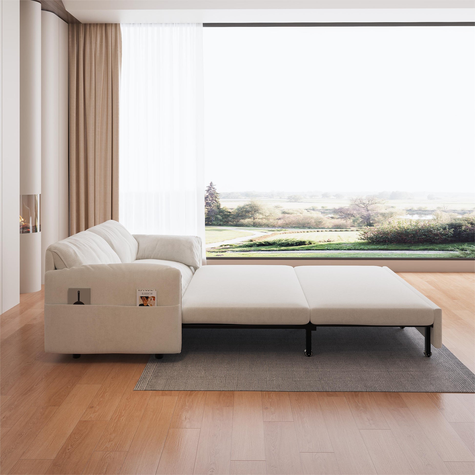 63.8" Queen Pull Out Sofa Bed, 3 In 1 Convertible Sleeper Sofa With Side Storage,Multi Functional Velvet Loveseat Bed For Living Room,Bedroom,Apartment,Office,Beige Old Sku:W1885122051 Beige Velvet Velvet 2 Seat