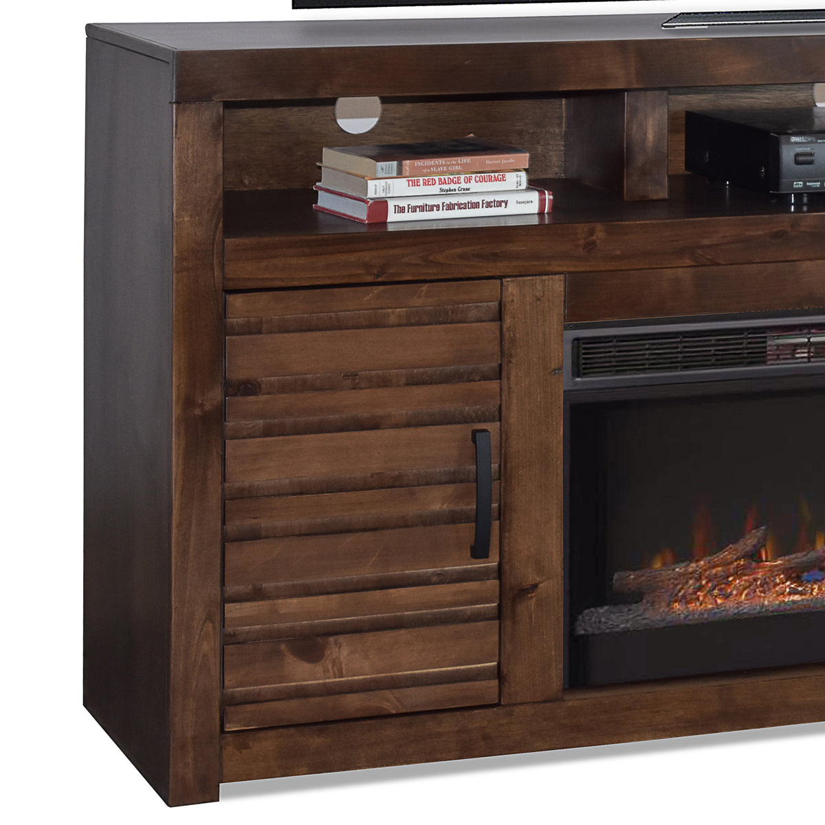Sausalito 78 Inch Electric Fireplace Tv Stand Console For Tvs Up To 95 Inches, Minimal Assembly, Whiskey Finish Electric Brown Primary Living Space Alder Yes Insert Electric 41 50 No Brown 400 Vent Free Lodge,Modern,Rustic,Transitional Wood