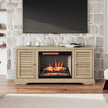 Topanga 68 Inch Electric Fireplace Tv Console For Tvs Up To 80 Inches, Minimal Assembly, Alabaster Finish Up To 40 Electric No Beige 400 Vent Free Bedroom Coastal,Rustic,Transitional Oak Yes Insert Wood Electric