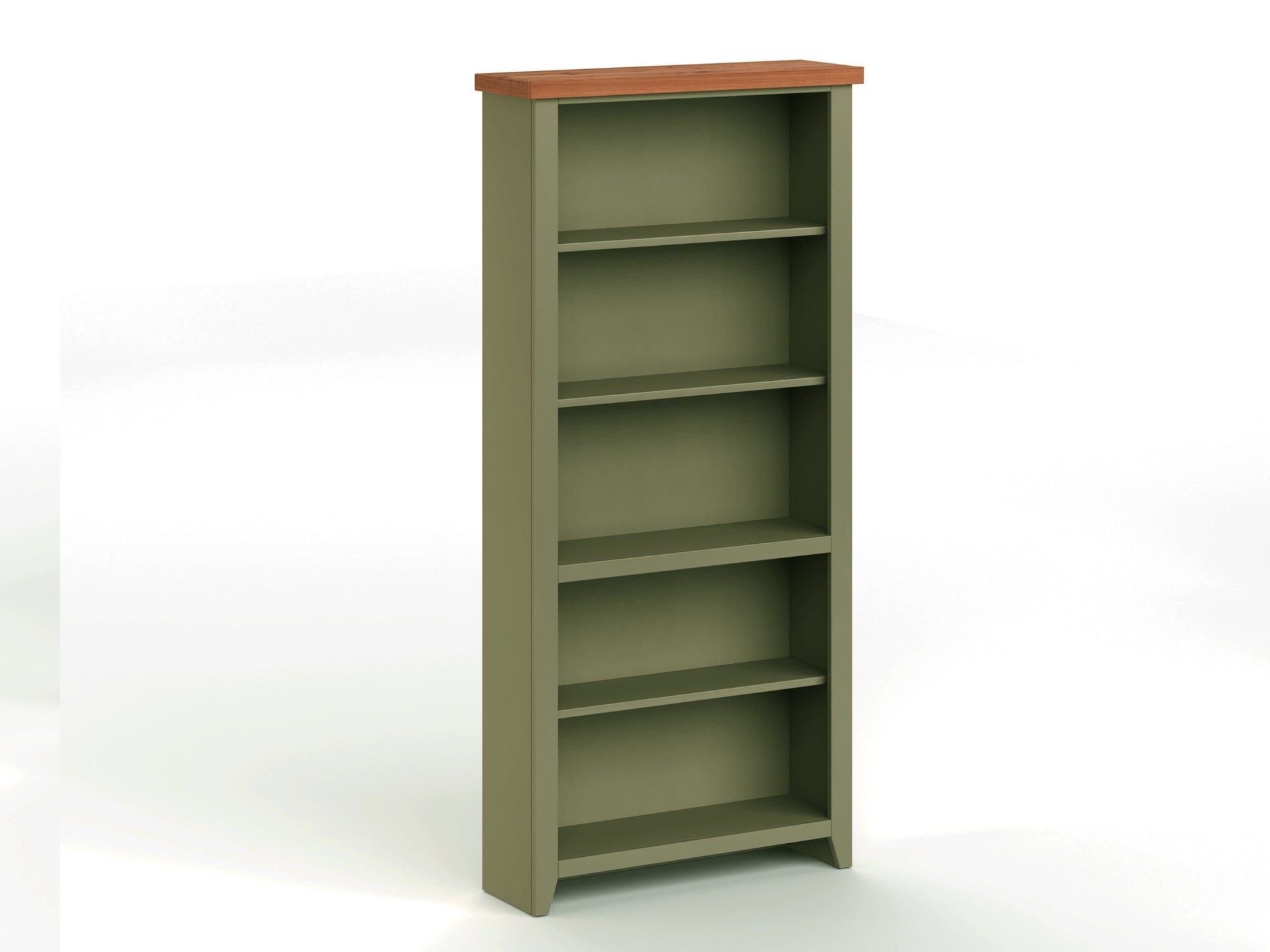 Vineyard 72 Inch High 5 Shelf Bookcase, No Assembly Required, Sage Green And Fruitwood Finish 5 Green Standard Horizontal Office Closed Back Wood Coastal,Farmhouse Poplar Wood