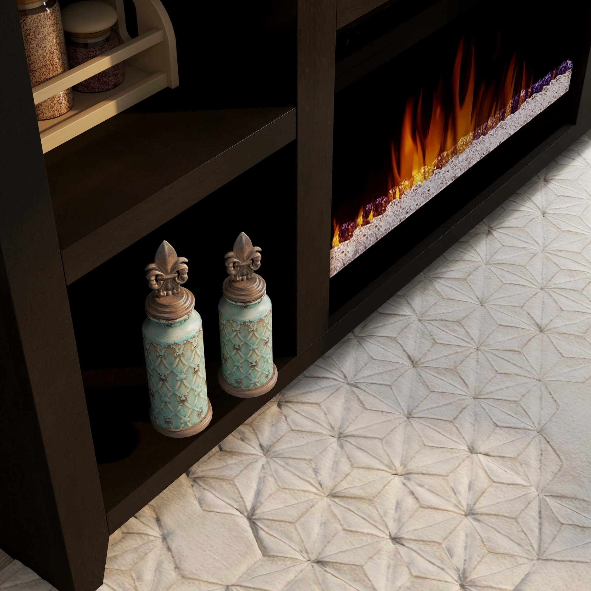 Urban Loft 62 Inch Electric Fireplace Tv Console For Tvs Up To 70 Inches, Minimal Assembly, Mocha Finish Electric Espresso Primary Living Space Poplar Yes Insert Electric Up To 40 No Brown 400 Vent Free Contemporary,Modern Wood