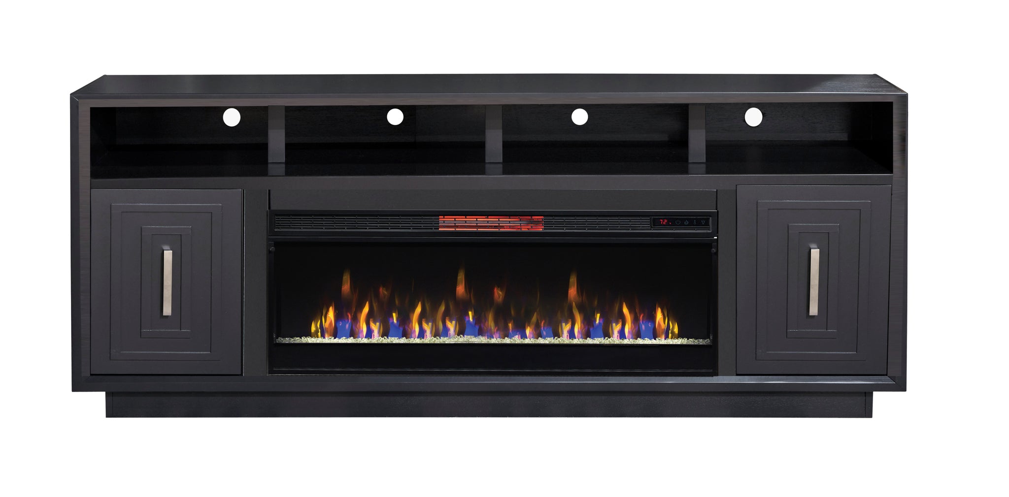 Sunset 83 Inch Electric Fireplace Tv Stand For Tvs Up To 95 Inches, Minimal Assembly, Black Finish 41 50 Electric No Black 400 Vent Free Primary Living Space Contemporary,Modern Poplar Yes Insert Wood Electric