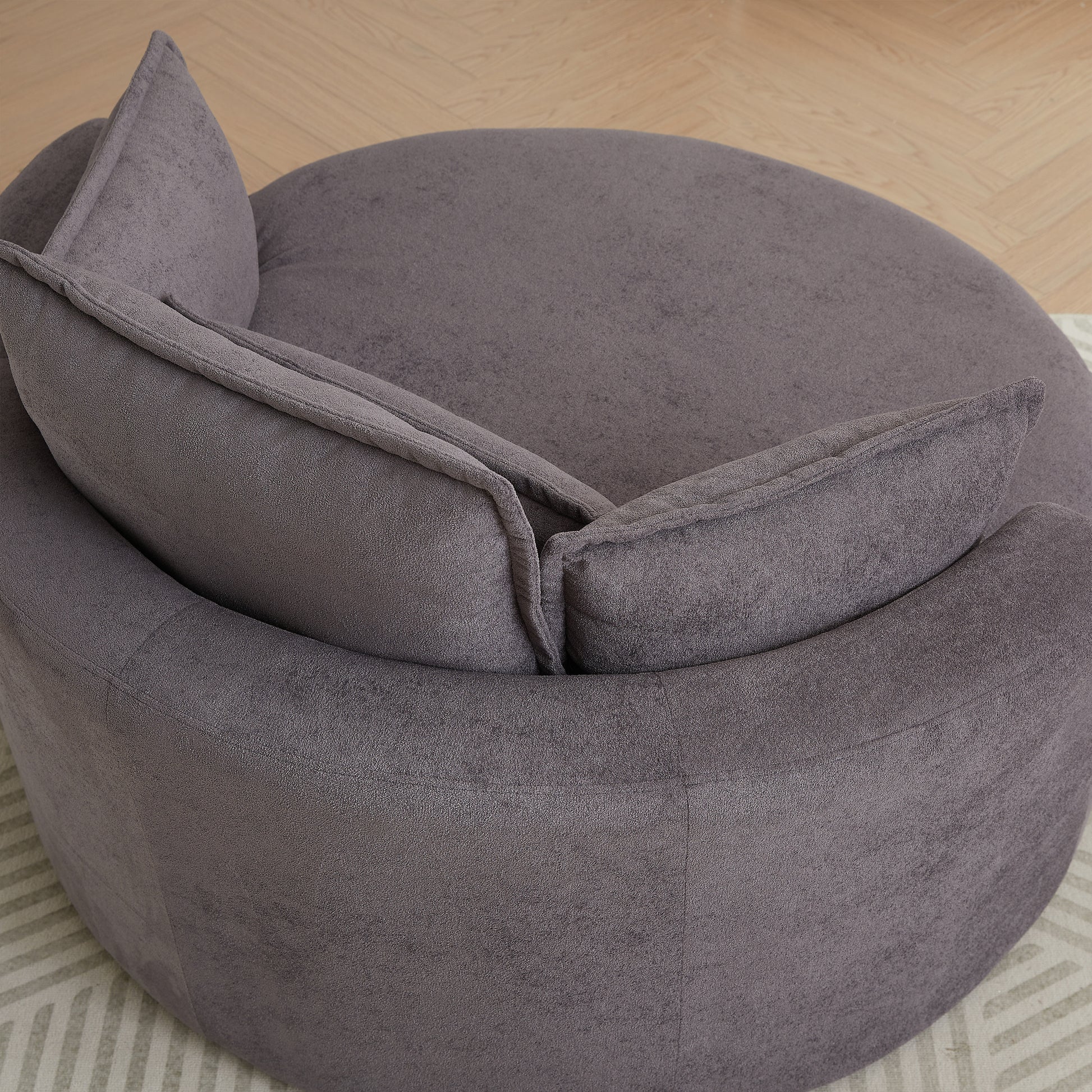 52' Swivel Accent Barrel Modern Grey Sofa Lounge Club Big Round Chair With Storage Ottoman Chenille Fabric For Living Room Hotel With 4 Pillows Grey Foam Chenille