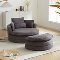 52' Swivel Accent Barrel Modern Grey Sofa Lounge Club Big Round Chair With Storage Ottoman Chenille Fabric For Living Room Hotel With 4 Pillows Grey Foam Chenille