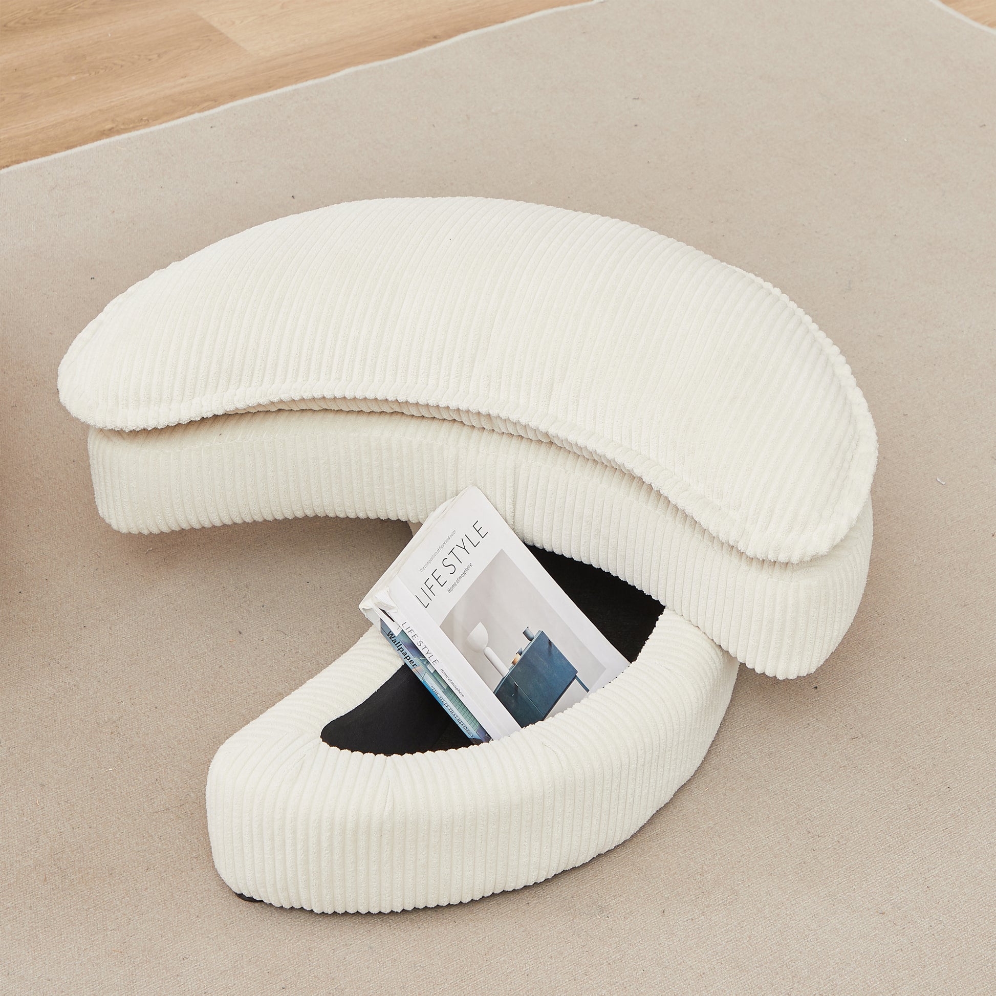 38"W Oversized Swivel Chair With Moon Storage Ottoman For Living Room, Modern Accent Round Loveseat Circle Swivel Barrel Chairs For Bedroom Cuddle Sofa Chair Lounger Armchair, 4 Pillows,Corduroy Beige Foam Corduroy