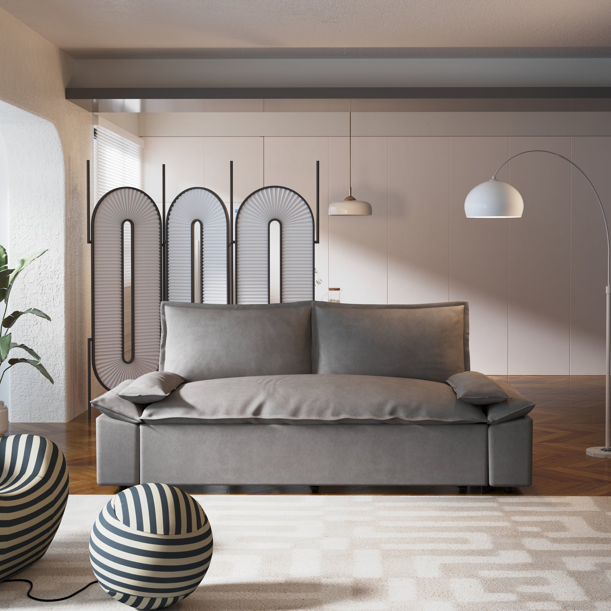 70.1" Queen Pull Out Sofa Bed, 3 In 1 Convertible Sleeper Sofa With 2 Soft Pillows,Multi Functional Velvet Loveseat Bed,Grey Old Sku:W1885P143788 Grey Velvet 2 Seat