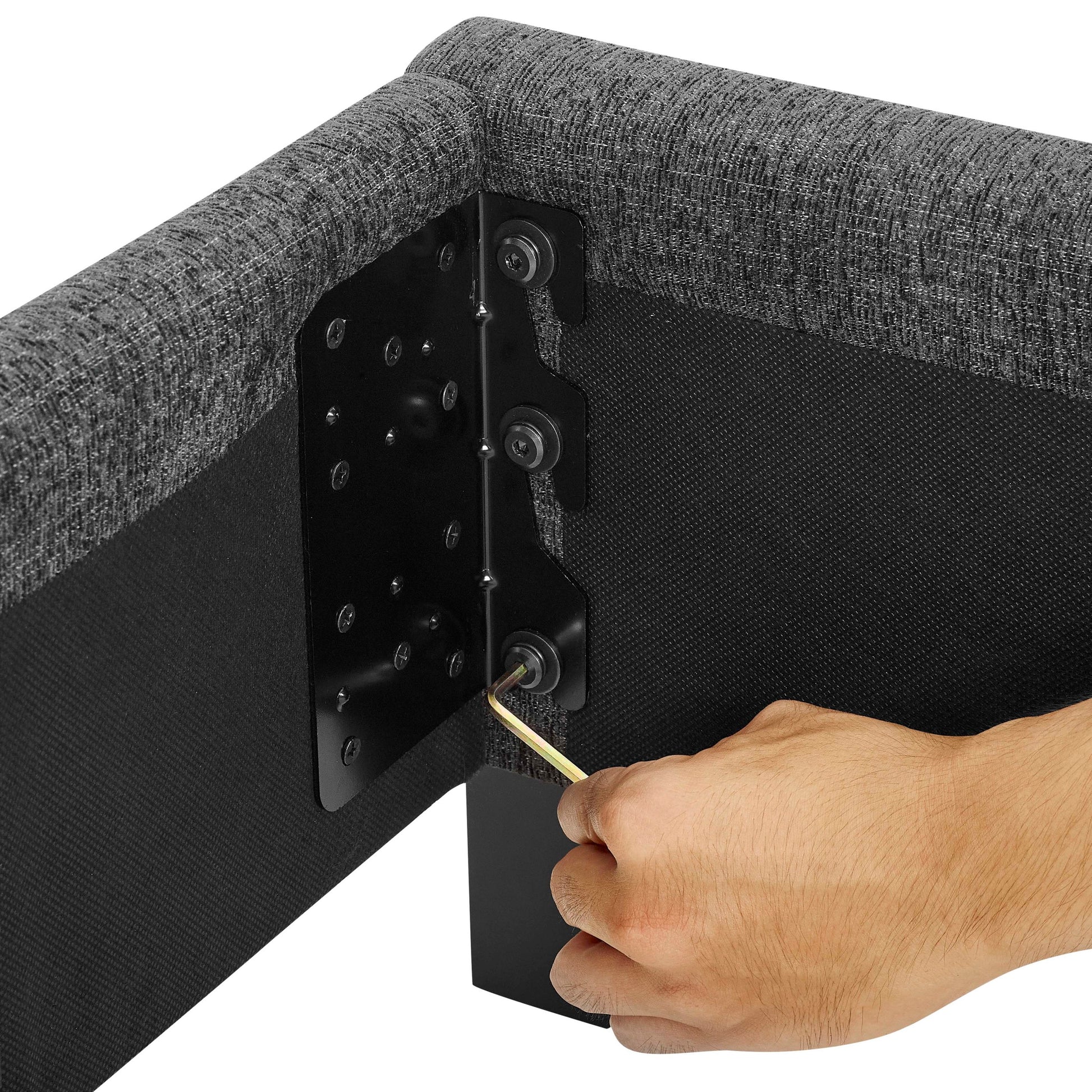 King Size Charcoal Grey Upholstered Platform Bed Box Spring Required King Grey Wood Bedroom Contemporary,Modern,Transitional Bed Frame Foam Polyester Polyester