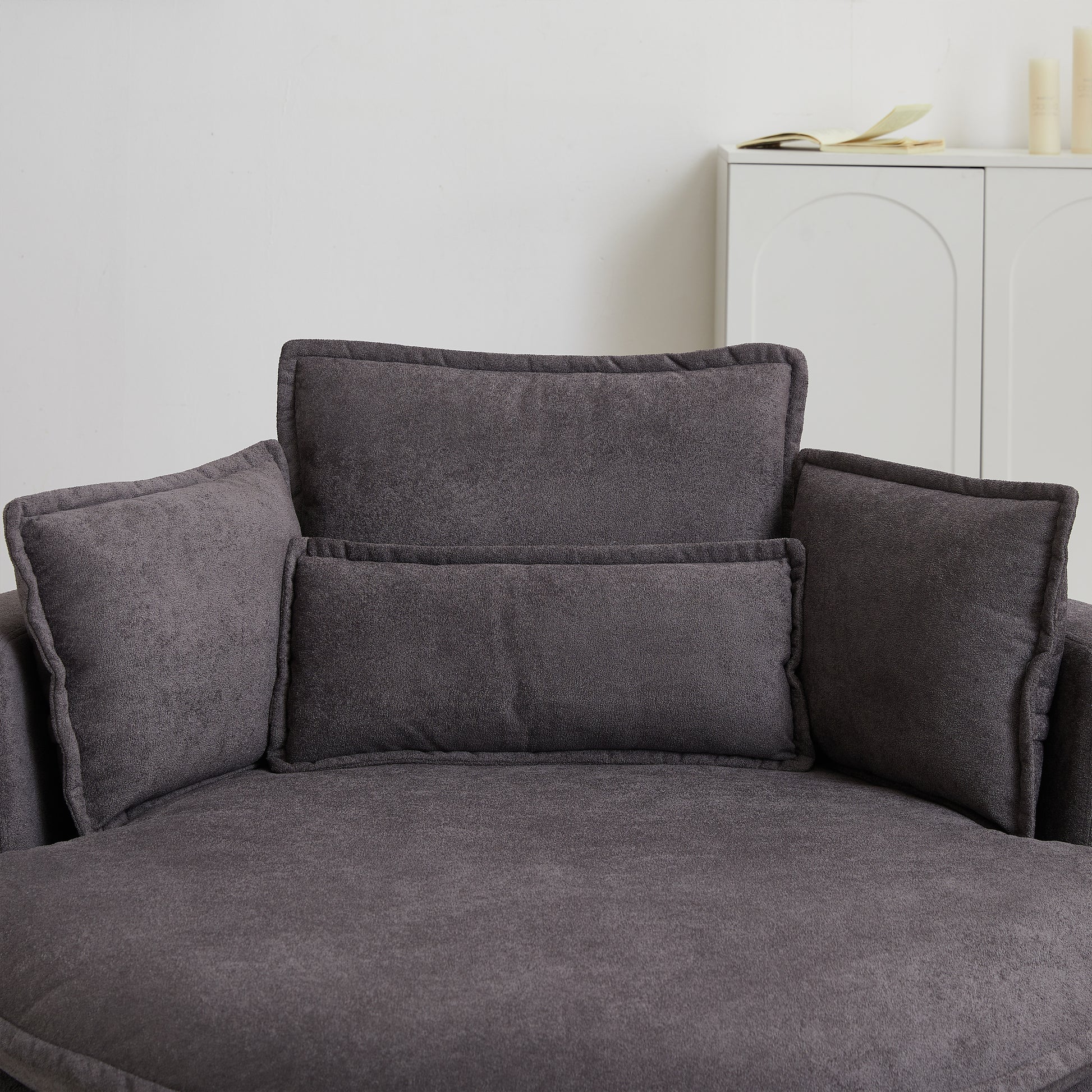 52' Swivel Accent Barrel Modern Grey Sofa Lounge Club Big Round Chair With Storage Ottoman Chenille Fabric For Living Room Hotel With 4 Pillows Grey Foam Chenille