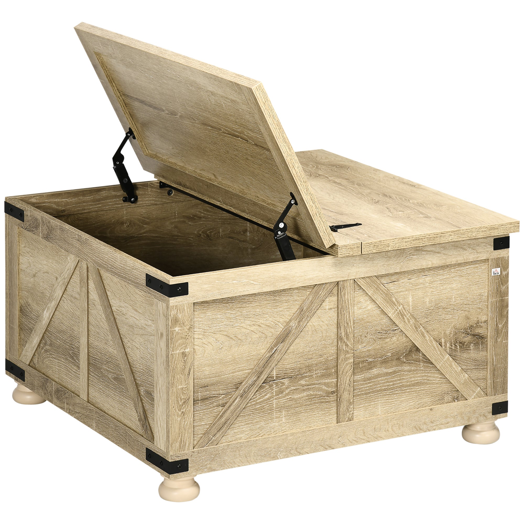 Homcom Farmhouse Coffee Table With Storage, Square Coffee Table For Living Room, Wooden Center Table With Hinged Lift Top And Hidden Space, Oak Natural Particle Board