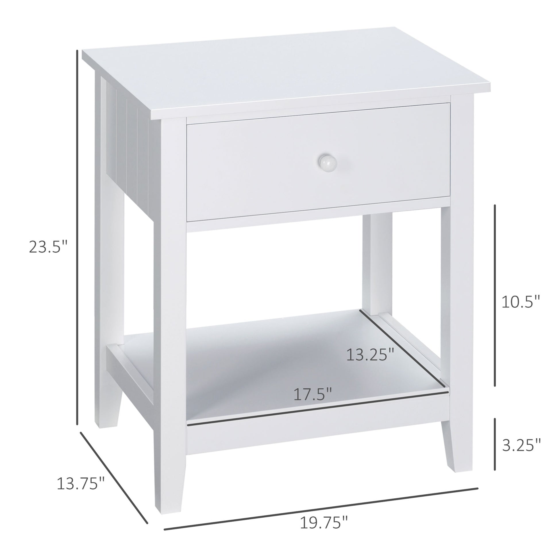 Homcom End Table, 2 Tier Side Table With Drawer And Storage Shelf, Modern Beside Table For Bedroom, Living Room, White White Mdf