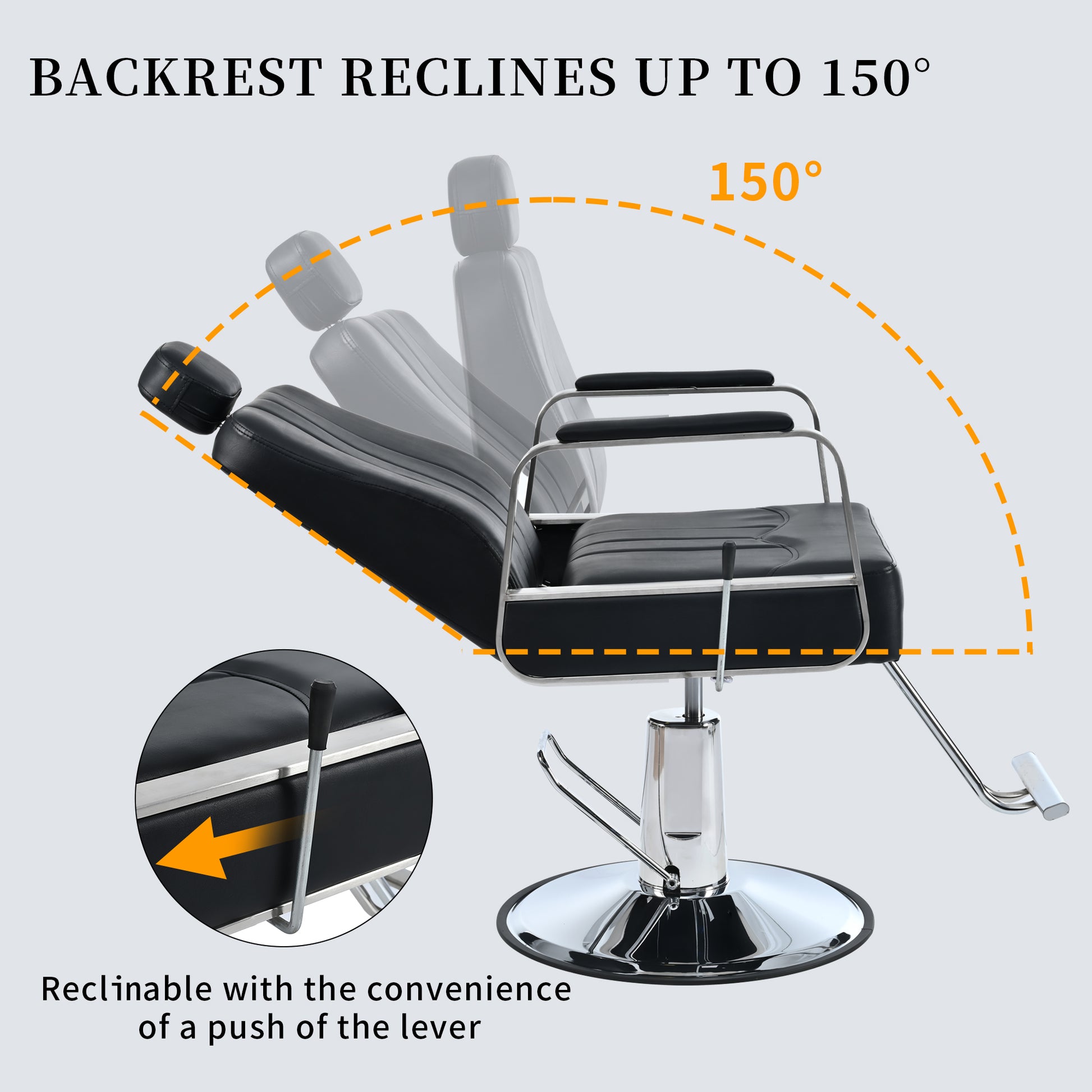 Premium Reclining Barber Chair Salon Chair For Hair Stylist With Heavy Duty Hydraulic Pump, 360 Rotation, Tattoo Chair Shampoo Beauty Salon Equipment, Max Load Weight 400 Lbs, Black Black Pu