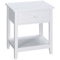 Homcom End Table, 2 Tier Side Table With Drawer And Storage Shelf, Modern Beside Table For Bedroom, Living Room, White White Mdf