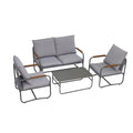 4 Piece Outdoor Patio Furniture Sets, Patio Conversation Set With Removable Seating Cushion, Courtyard Patio Set For Home, Yard, Poolside Gray Aluminum