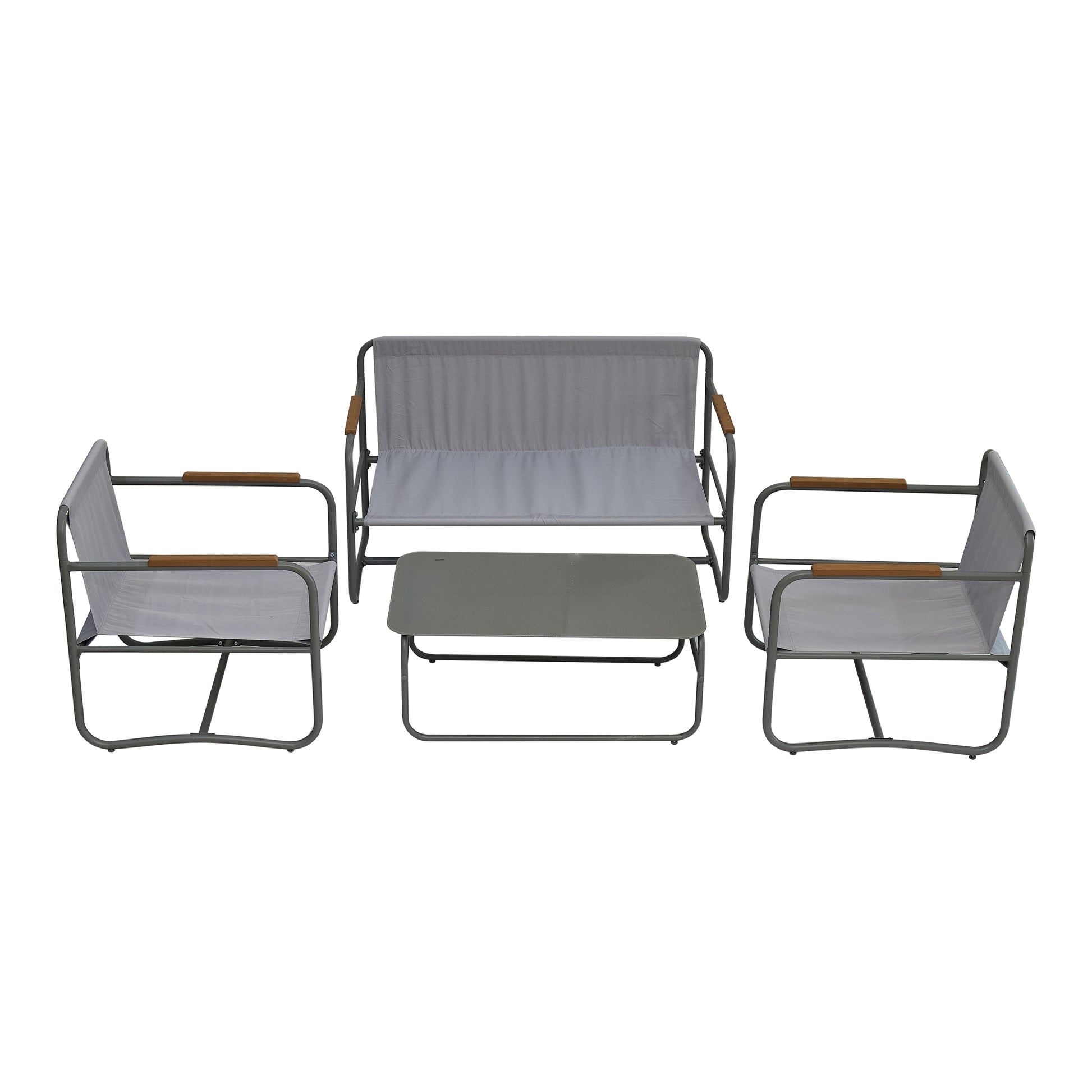 4 Piece Outdoor Patio Furniture Sets, Patio Conversation Set With Removable Seating Cushion, Courtyard Patio Set For Home, Yard, Poolside Gray Aluminum
