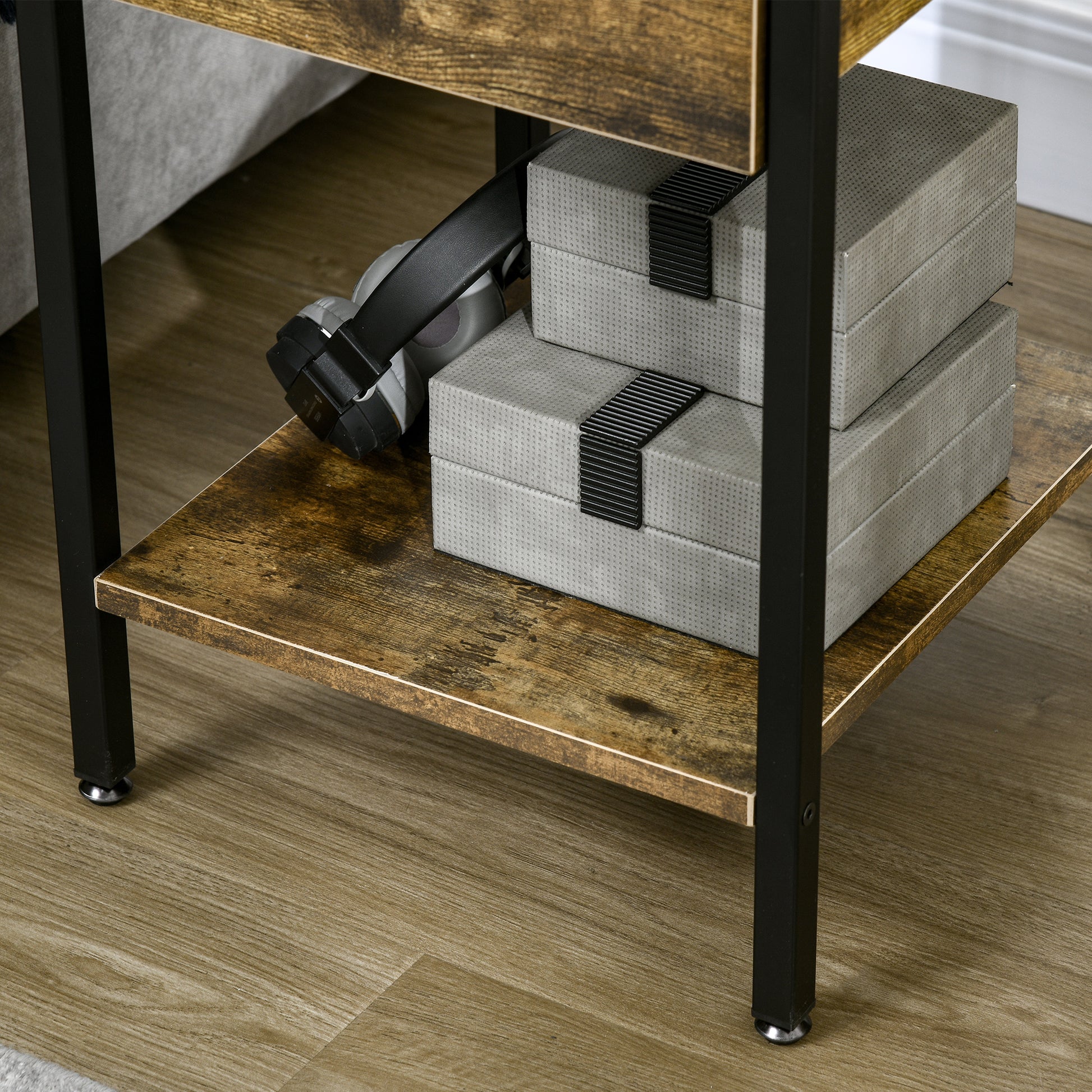 Homcom End Table With Wireless Charging Station And 2 Usb Ports, Small Side Table With 2 Tier Storage, Drawer For Living Room, Bedroom, Rustic Brown Brown Particle Board